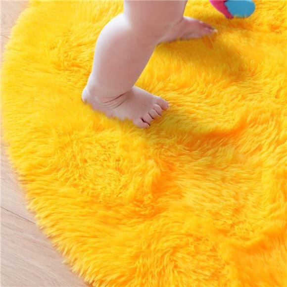 Round Rug 4x4Feet Fluffy Soft AreaRugs for Kids Girls Room Princess Castle Plush - Picture 2 of 6